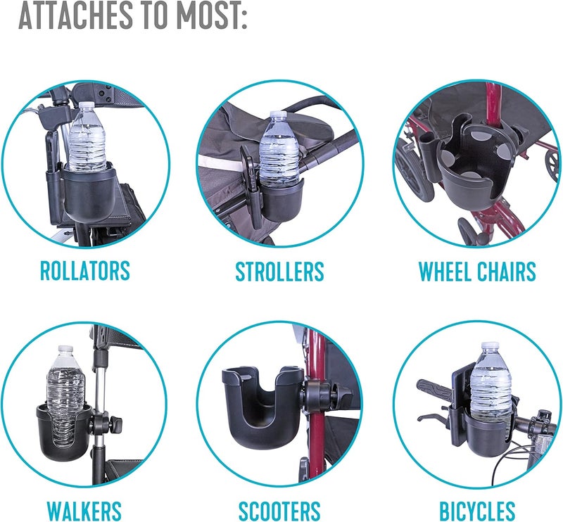 Stander Universal Cup Holder Accessory, Adjustable Drink and Phone Storage Compartment for Walkers, Rollators, Strollers, Wheelchairs, and Scooters, Black - Image 5